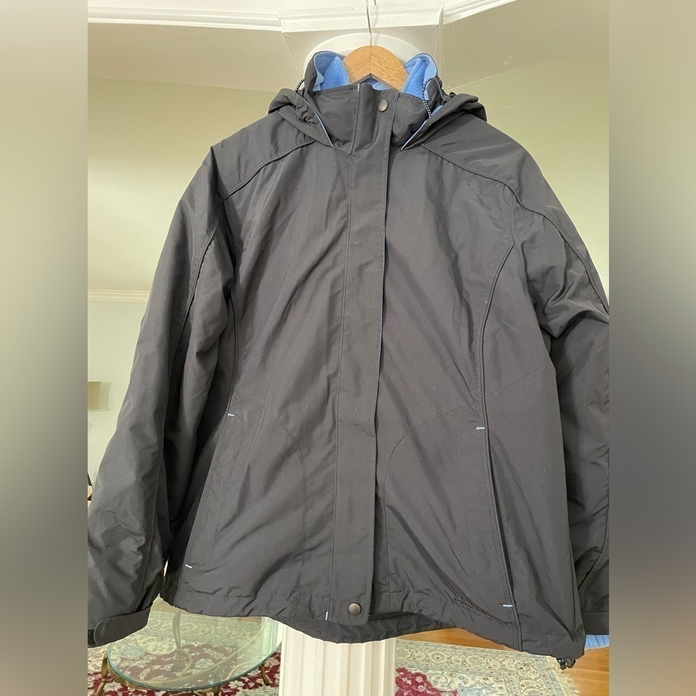 L.L.Bean women’s black and blue fleece lined 2 in one Jacket zip up and hoodie L